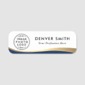 Naam logo: donkerblauwe faux gouden gradiëntnaam naamplaatje (Voorkant)