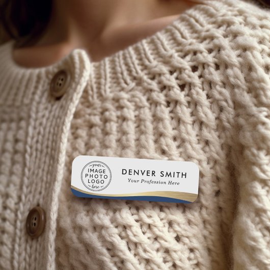 Naam logo: donkerblauwe faux gouden gradiëntnaam naamplaatje