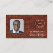 Naam Logo Foto QR Code Bruin kunstleder Visitekaartje (Voorkant)