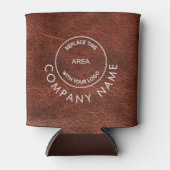 Naam Logo QR-code bruin kunstleder Blikjeskoeler (Voorkant)