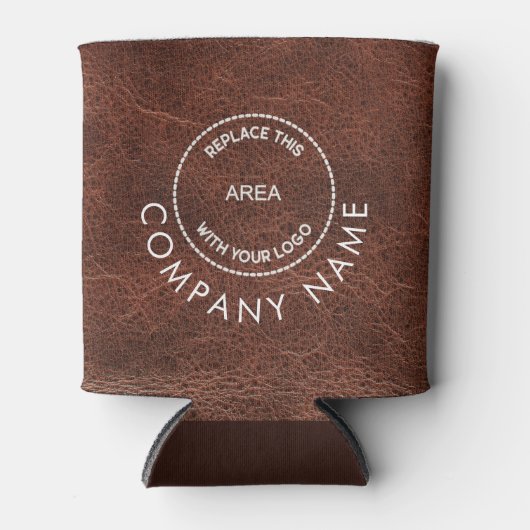 Naam Logo QR-code bruin kunstleder Blikjeskoeler (Voorkant)