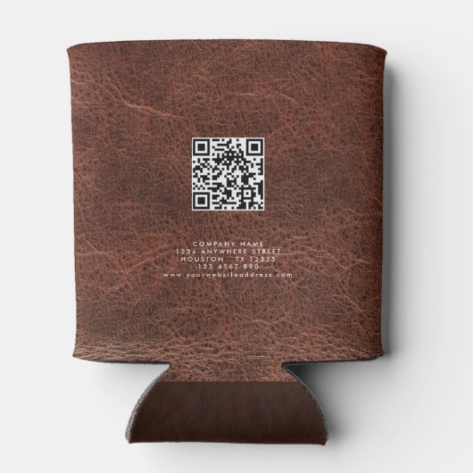Naam Logo QR-code bruin kunstleder Blikjeskoeler (Achterkant)