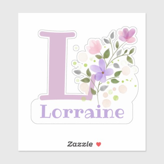 Naam Lorraine plus Initiaal met Floral Design Sticker (Vel)