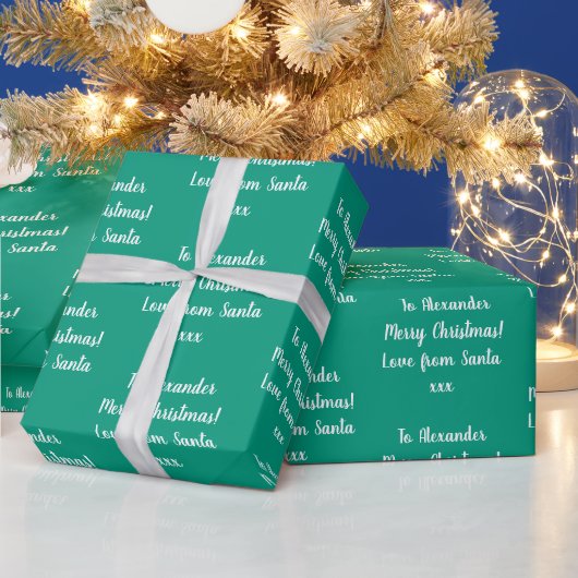 Naam Love of Santa Emerald Green Kerstmis Cadeaupapier (Feestdagen)