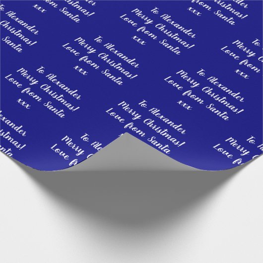 Naam Love of Santa Navy Kerstmis Cadeaupapier (Hoek)