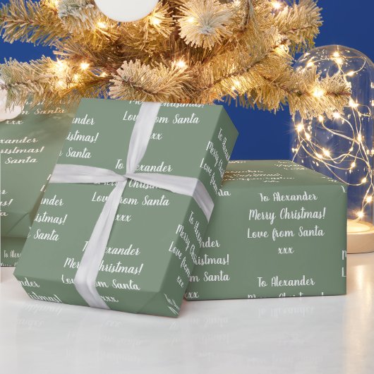 Naam Love of Santa Sage Green Kerstmis Cadeaupapier (Feestdagen)