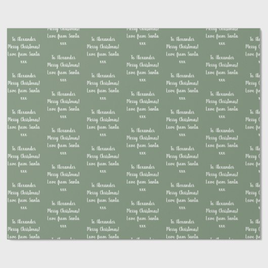 Naam Love of Santa Sage Green Kerstmis Cadeaupapier (Vlak)