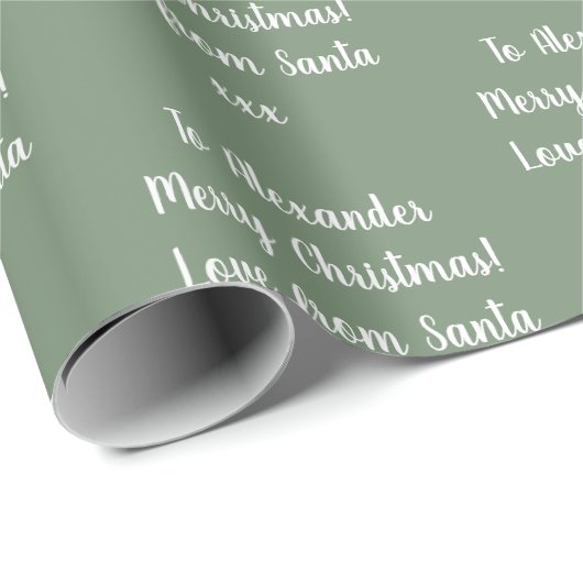 Naam Love of Santa Sage Green Kerstmis Cadeaupapier (Rol Hoek)