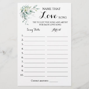Naam: Love Song Greenery Eucalyptus Game Card Flyer