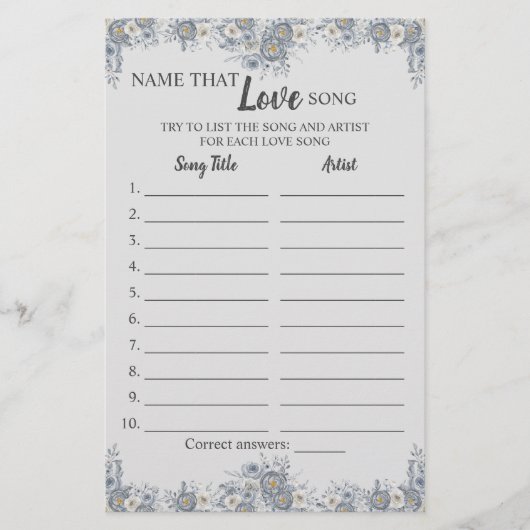 Naam: Love Song Grey Floral Game Kaart (Voorkant)
