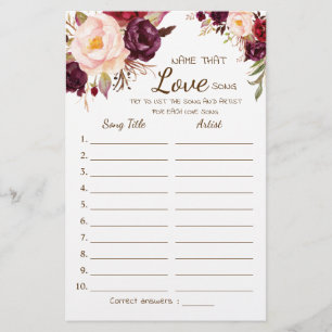 Naam: Love Song Marsala Flowers Game Card Flyer
