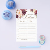 Naam: Love Song Marsala Flowers Game Card Flyer (Enkel)