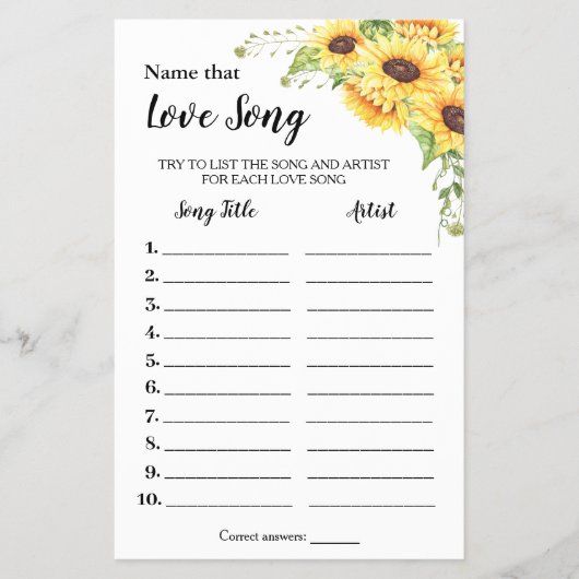 Naam: Love Song Sunflower Shower-speelkaart Flyer (Voorkant)