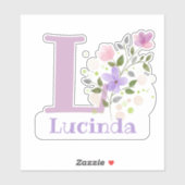 Naam Lucinda & Initiaal met Floral Design Sticker (Vel)