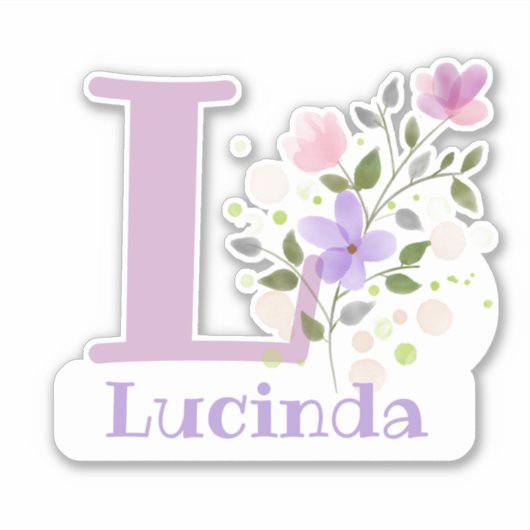 Naam Lucinda & Initiaal met Floral Design Sticker (Voorkant)