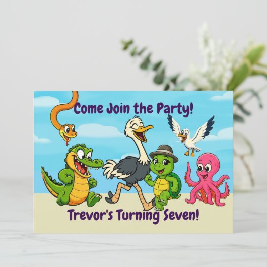 Naam & Lulu Adventure Party Uitnodiging (Staand voorkant)