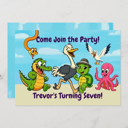 Naam & Lulu Adventure Party Uitnodiging (Voorkant / Achterkant)