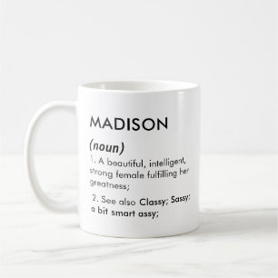 Naam Madison, Bewerkbare naam, Aangepaste naam Koffiemok