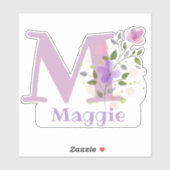 Naam Maggie plus Initiaal met Bloemendesign Sticker (Vel)