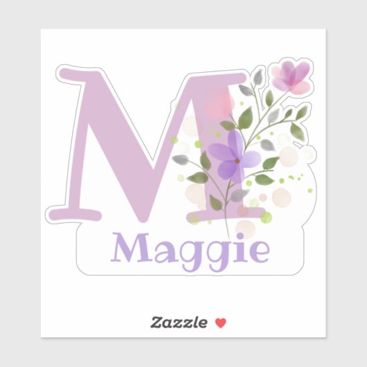 Naam Maggie plus Initiaal met Floral Design Sticker (Vel)