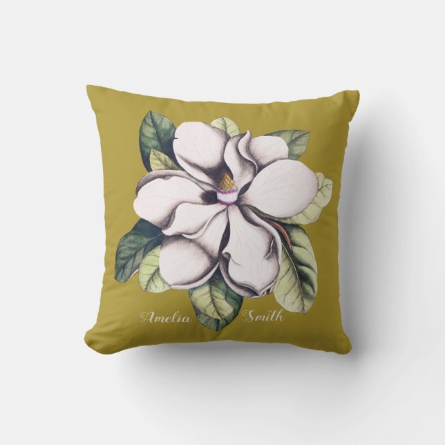 Naam magnolia Flower Monogram Kussen (Voorkant)