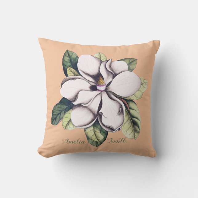 Naam magnolia Flower Monogram Kussen (Voorkant)
