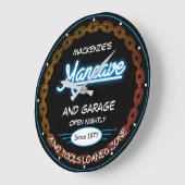 Naam mancave en garage Datum keten blauw op zwart Grote Klok (Hoek)