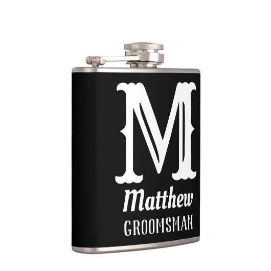 Naam Mannelijk Monogram Klassieke Trouwens Zwart Heupfles (Rechts)