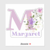 Naam Margaret plus Initiaal met Floral Design Sticker (Vel)