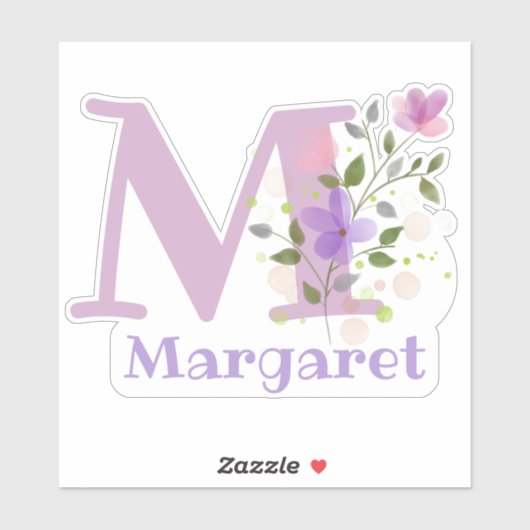 Naam Margaret plus Initiaal met Floral Design Sticker (Vel)
