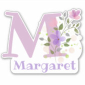 Naam Margaret plus Initiaal met Floral Design Sticker (Voorkant)