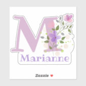 Naam Marianne & Initiaal met Floral Design Sticker (Vel)