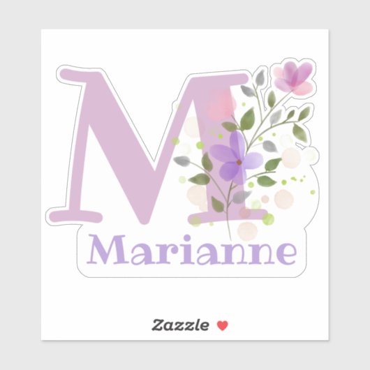 Naam Marianne & Initiaal met Floral Design Sticker (Vel)