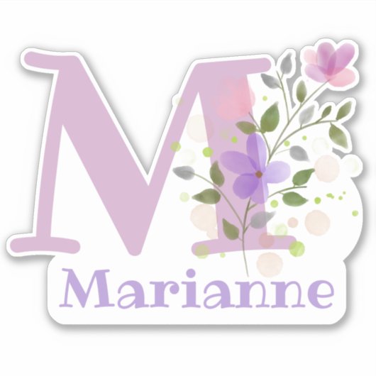 Naam Marianne & Initiaal met Floral Design Sticker (Voorkant)