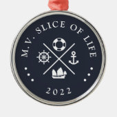 Naam marine & White Boat Metalen Ornament (Voorkant)