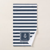 Naam marineblauw Stripe Nautical Anchor Boat Bad Handdoek (Handdoek)