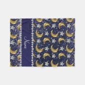 Naam marineblauwe glitter Gold moons zilversterren Fleece Deken (Voorkant (Horizontaal))