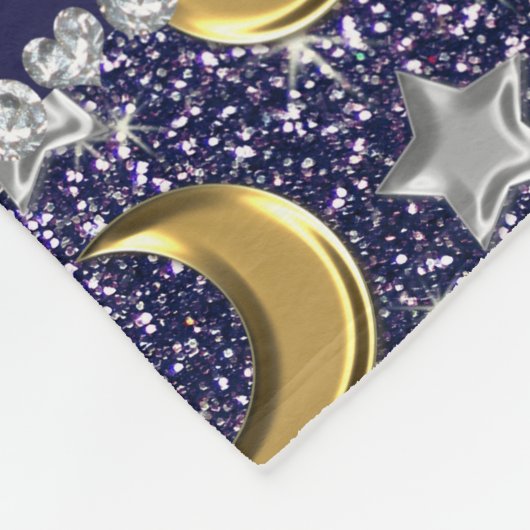 Naam marineblauwe glitter Gold moons zilversterren Fleece Deken (Hoek)