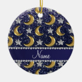Naam marineblauwe glitter Gold moons zilversterren Keramisch Ornament (Voorkant)
