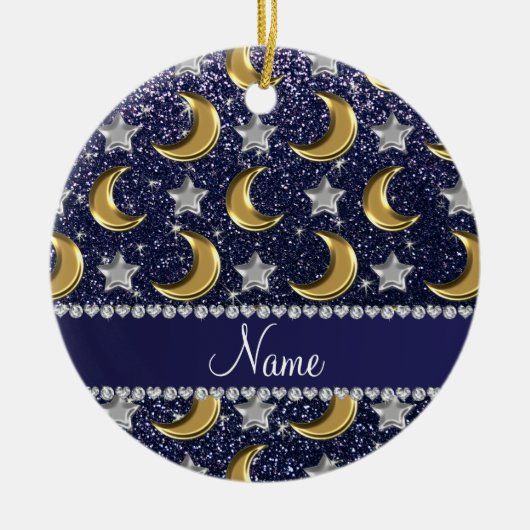 Naam marineblauwe glitter Gold moons zilversterren Keramisch Ornament (Voorkant)
