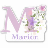 Naam Marion Plus Initiaal met Floral Design Sticker (Voorkant)
