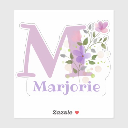 Naam Marjorie & Initiaal met Floral Design Sticker (Vel)