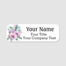 Naam Markering met Purple Flowers Custom Text Badg