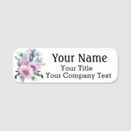 Naam Markering met Purple Flowers Custom Text Badg Naamplaatje