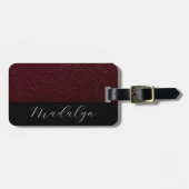 Naam Maroon lederen textuurscript Bagagelabel (Voorkant horizontaal)