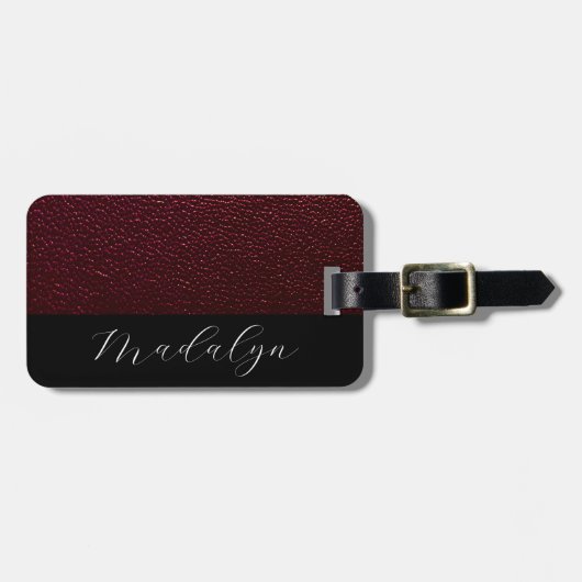 Naam Maroon lederen textuurscript Bagagelabel (Voorkant horizontaal)