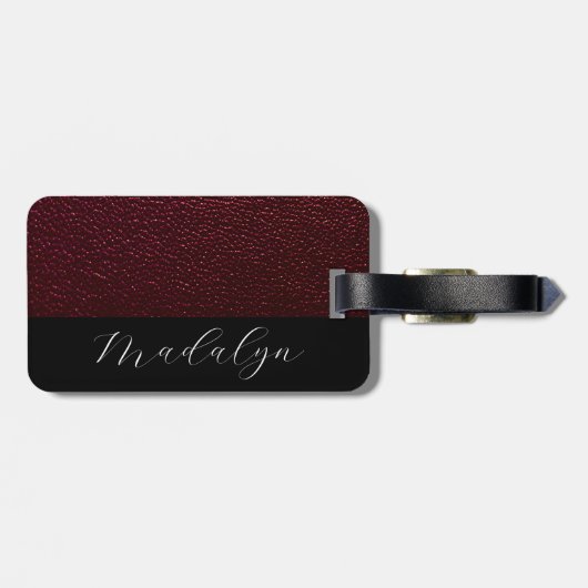 Naam Maroon lederen textuurscript Bagagelabel (Achterkant horizontaal)
