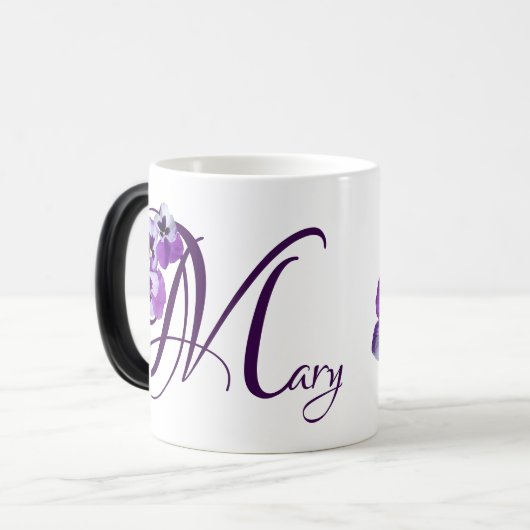  naam Mary paarse pansy floral boho Magische Mok (Voorkant links)