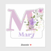 Naam Mary plus Initiaal met Bloemendesign Sticker (Vel)