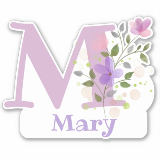 Naam Mary plus Initiaal met Bloemendesign Sticker (Voorkant)